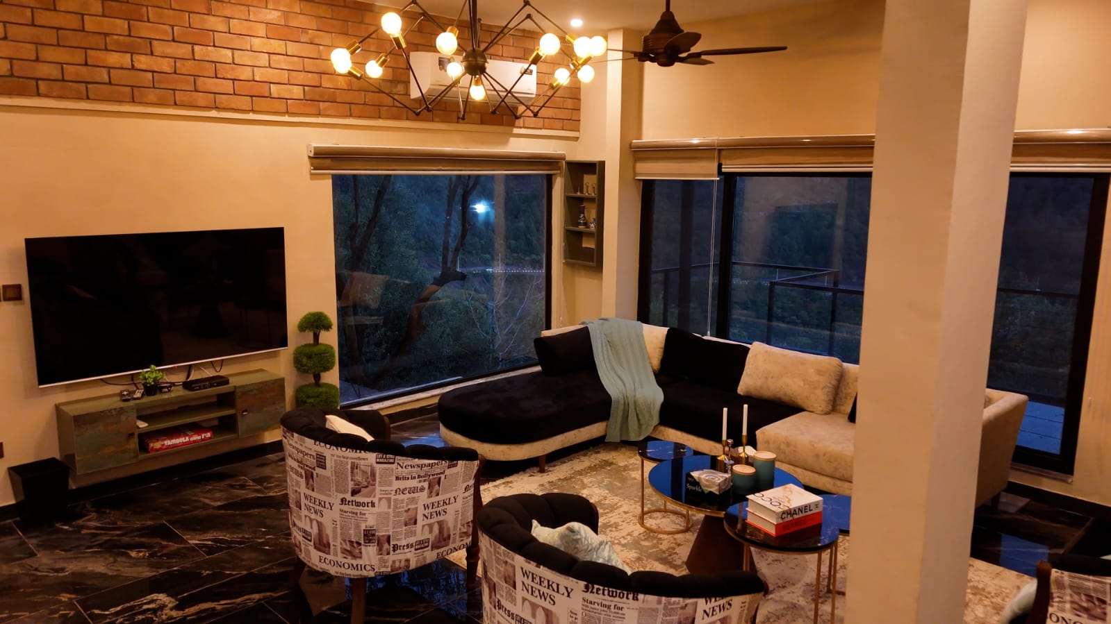 The Glen View lounge and its large hillside windows